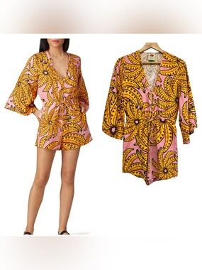 FARM Rio Pink & Yellow Printed V-Neck Romper